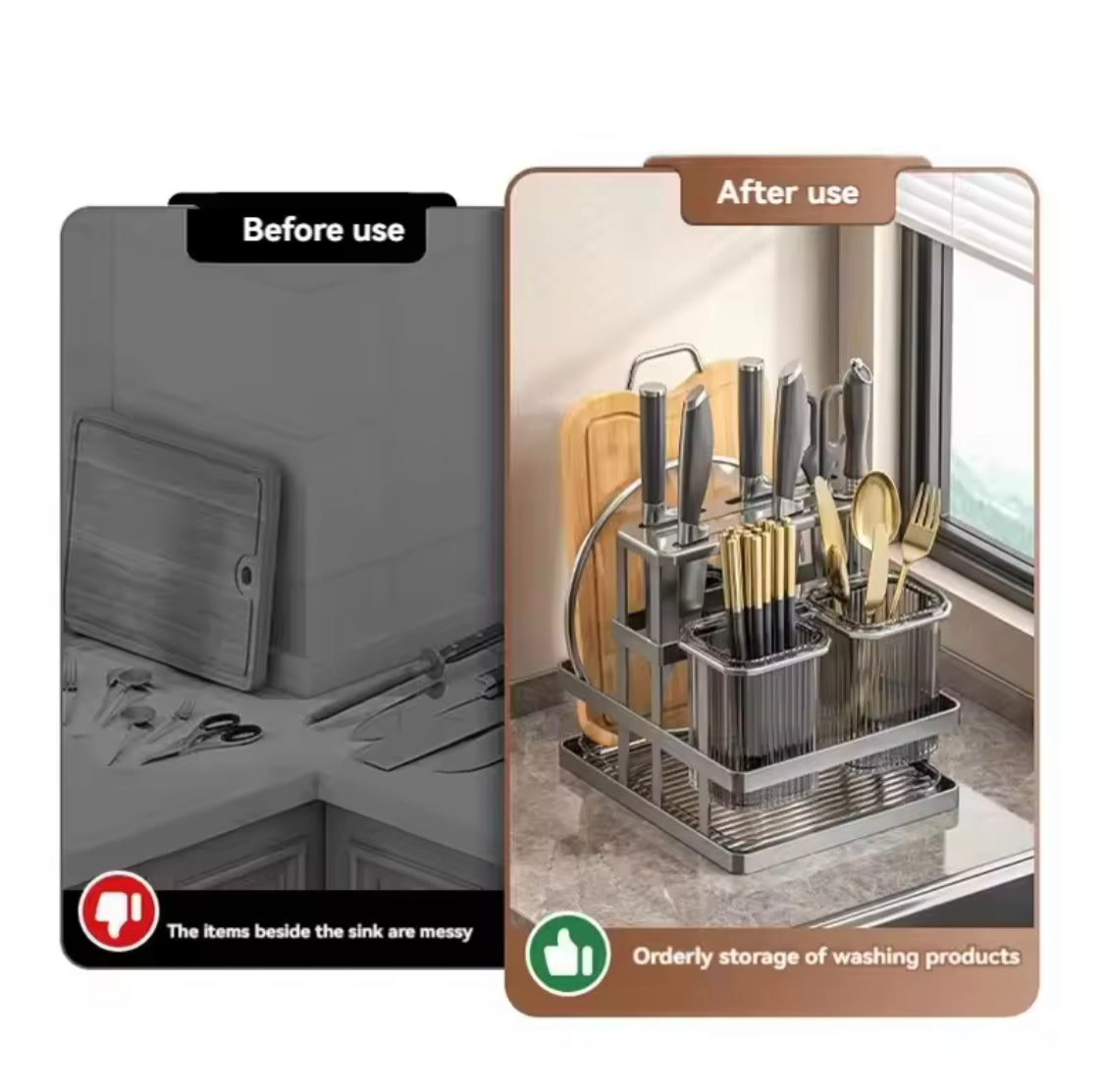 Wall Mounted Cutlery Organizer, Cutlery Organizer With Drain Shelf, Metal Drain Storage Rack Wall Mounted Cutlery Organizer, Cutlery Organizer With Drain Shelf, Metal Drain Storage Rack